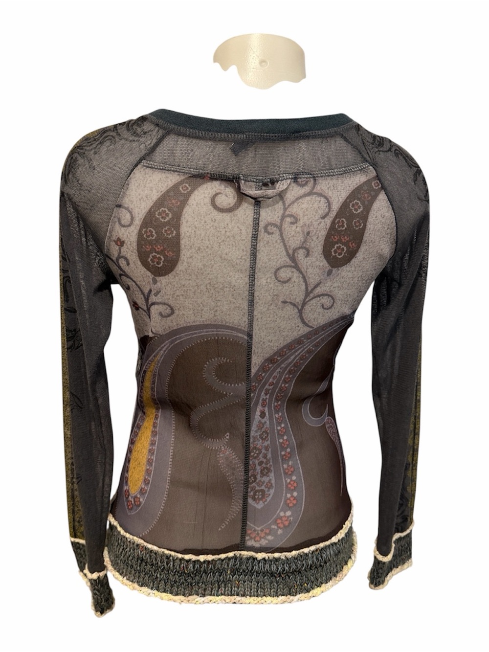 LULU-H vintage Y2K sheer knit mix zip up long sleeve top Medium - Picture 2 of 8